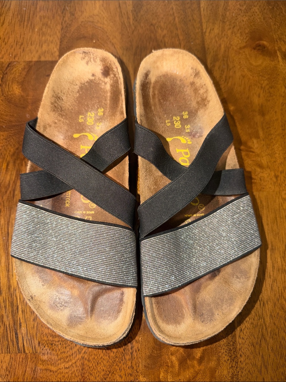 Birkenstock papillio Black and Silver Strappy Sandals USA size 5/ 5.5